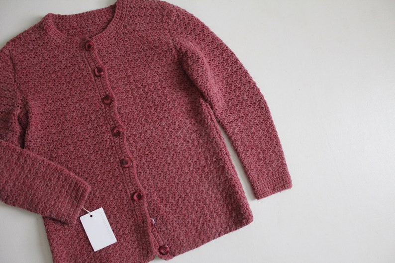 mauve wool cardigan hand knit mauve sweater 1970's wool cardigan image 7