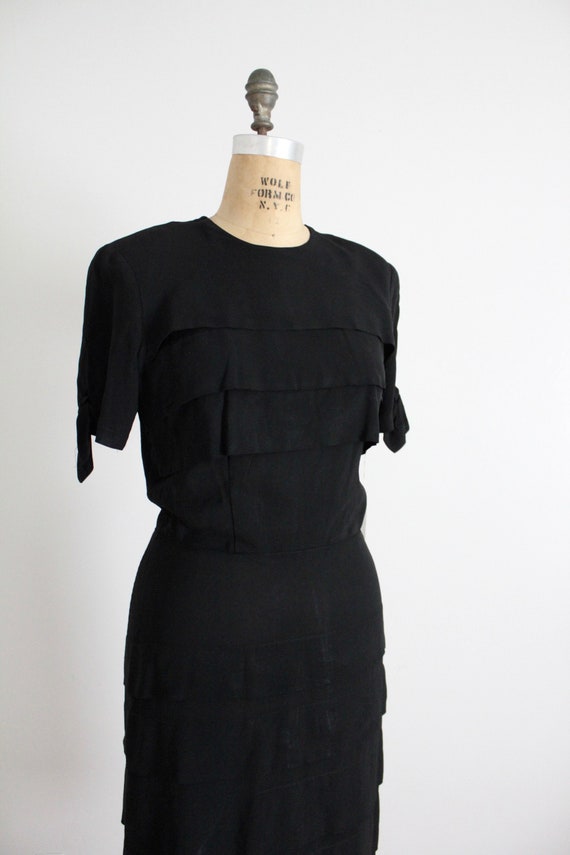 black crepe dress | vintage 1940's dress | tiered… - image 10