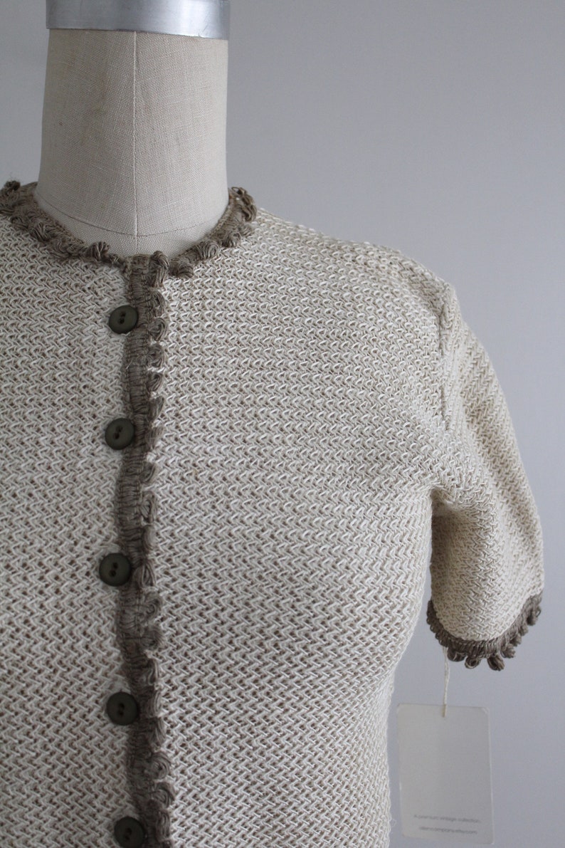 beige linen blouse 1950s blouse woven linen blouse