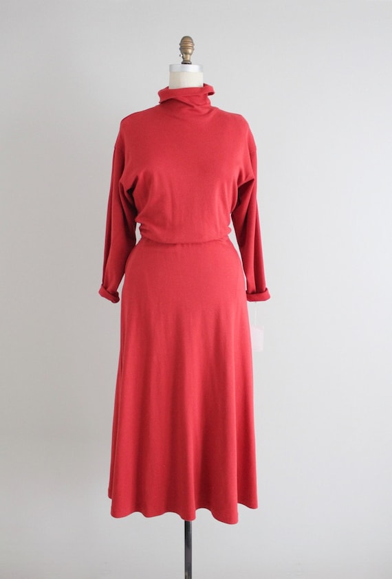 tomato red dress | turtleneck dress | red cotton … - image 2