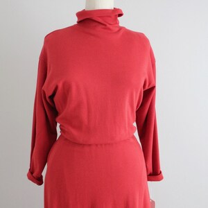 tomato red dress turtleneck dress red cotton jersey dress image 5