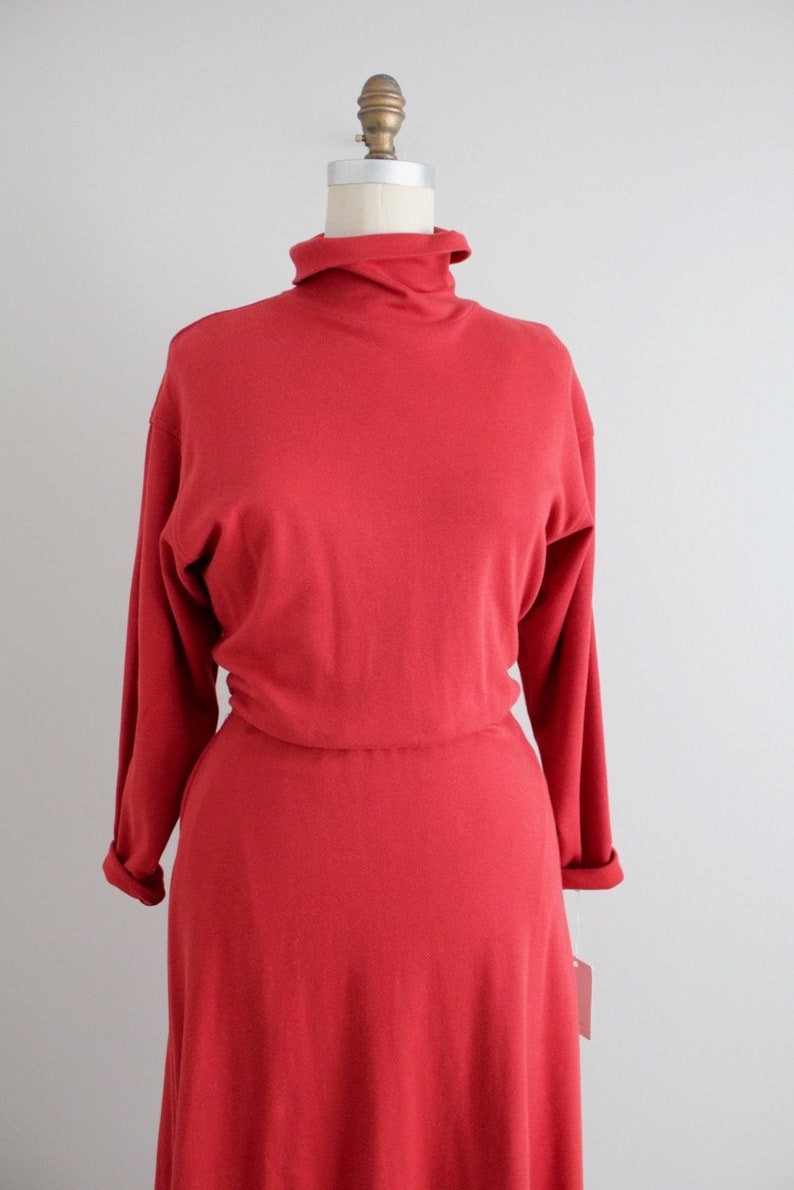 tomato red dress turtleneck dress red cotton jersey dress image 5