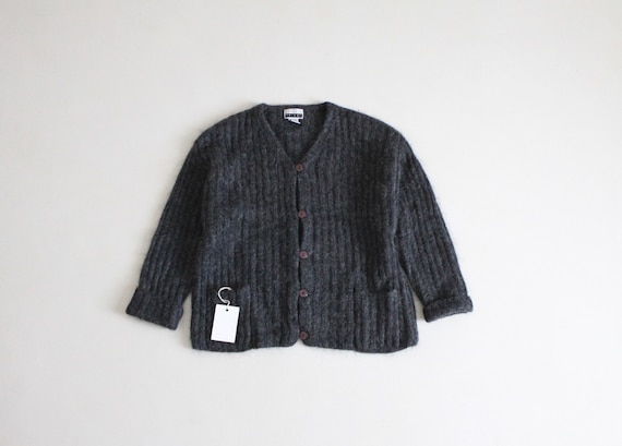 charcoal mohair sweater | gray ribbed cardigan | f
