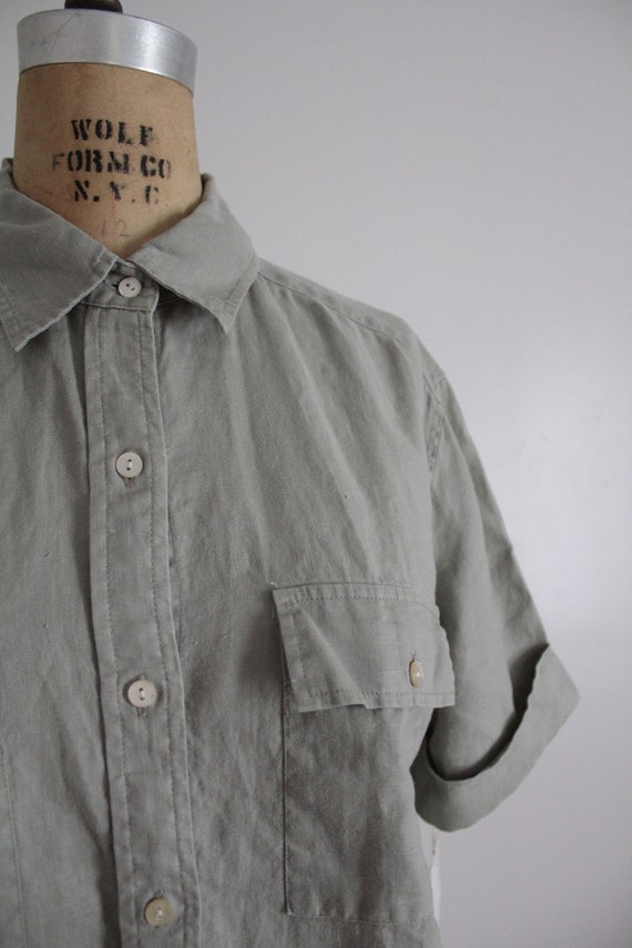 sage linen blouse | muted green shirt | collard l… - image 5