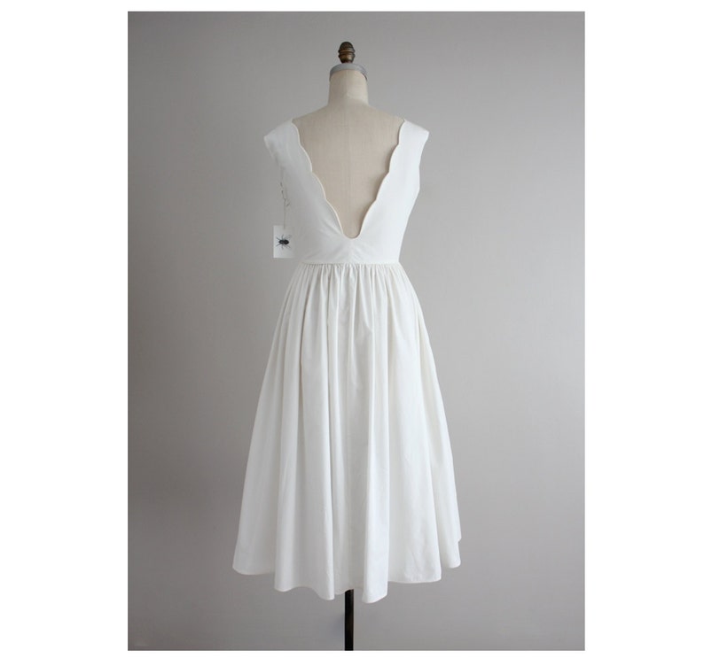 white scalloped dress / open back dress / white dress image 1