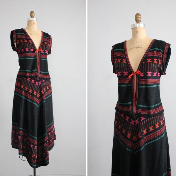 1970s vintage southwestern knit skirt set
