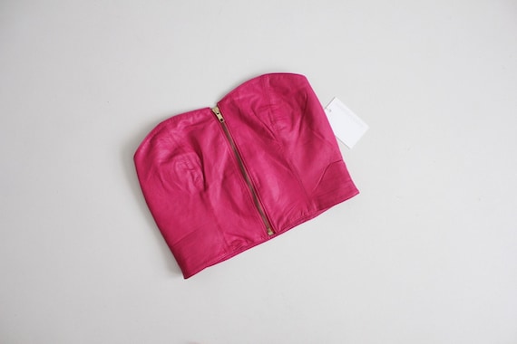 cerise pink leather bustier | zip up bustier top |