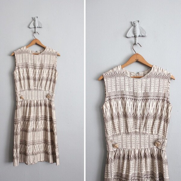 1960s vintage ethnic stitch barkcloth cotton dress