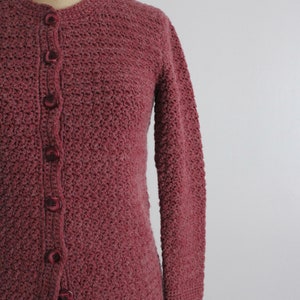 mauve wool cardigan hand knit mauve sweater 1970's wool cardigan image 2