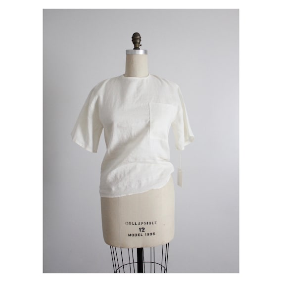 white pocket blouse | white ramie blouse | cream t
