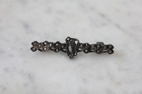 1940s bar brooch | marcasite brooch | sterling silver brooch View 2