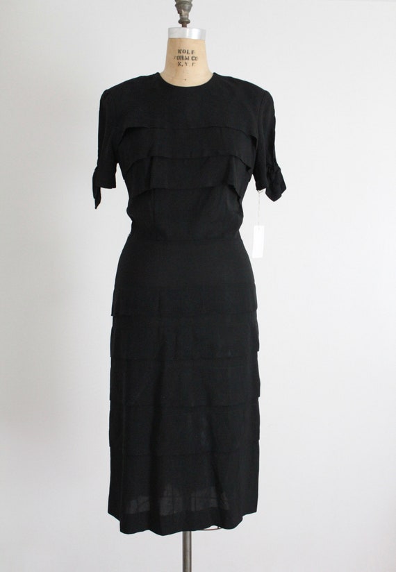 black crepe dress | vintage 1940's dress | tiered… - image 5