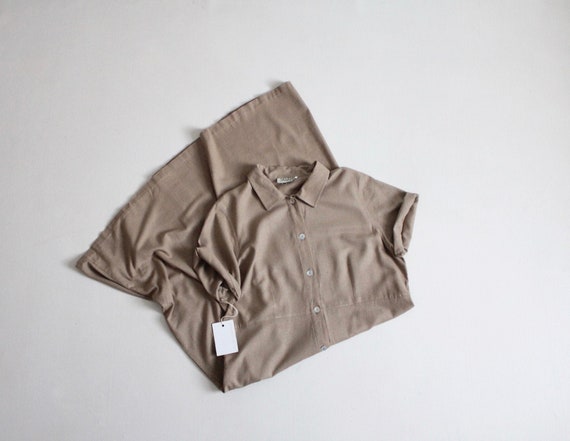 taupe silk dress | long silk dress | button down d