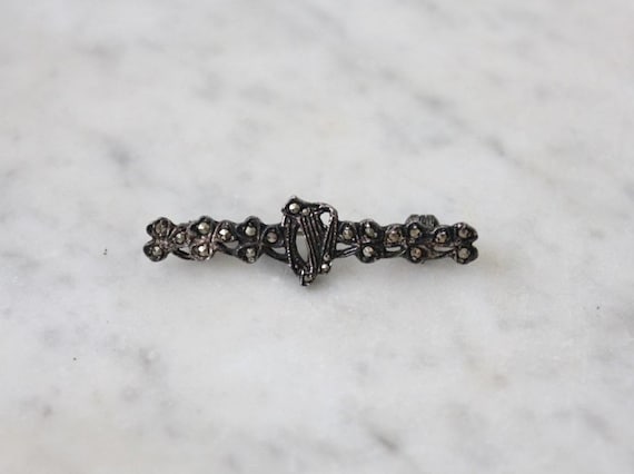 1940s bar brooch | marcasite brooch | sterling silver brooch