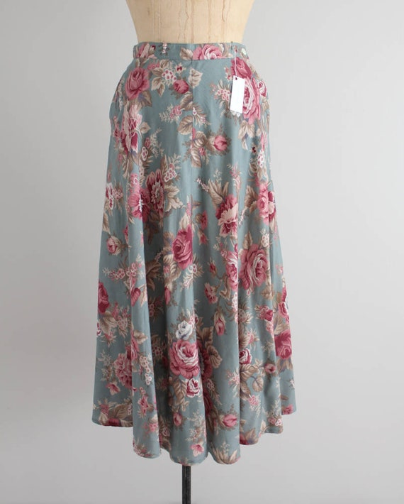 vintage 1990s blue cottage rose floral print full… - image 3