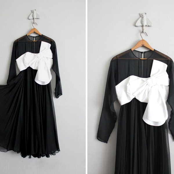 on hold / 1970s vintage black and white chiffon party dress