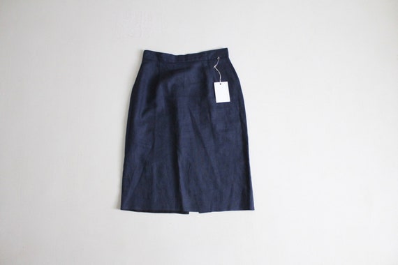 navy linen skirt | 100% linen skirt | linen penci… - image 1