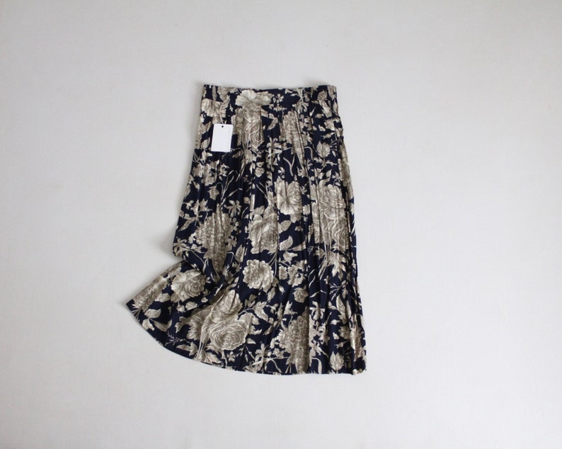 navy floral skirt floral rayon skirt cottage rose skirt image 1