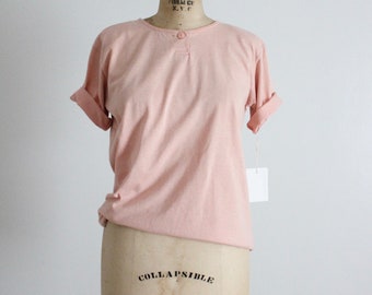 Camiseta henley vintage de algodón rosa masilla / talla pequeña/mediana