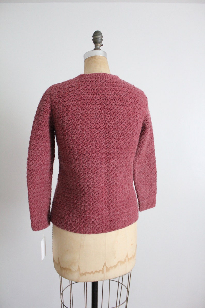 mauve wool cardigan hand knit mauve sweater 1970's wool cardigan image 6