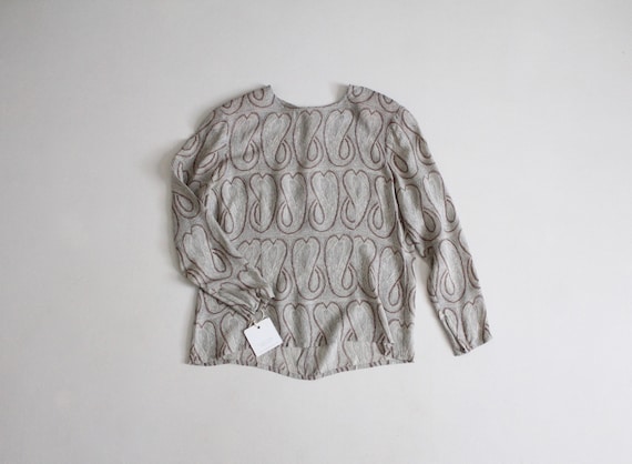 silk paisley blouse | gray silk blouse | vintage s