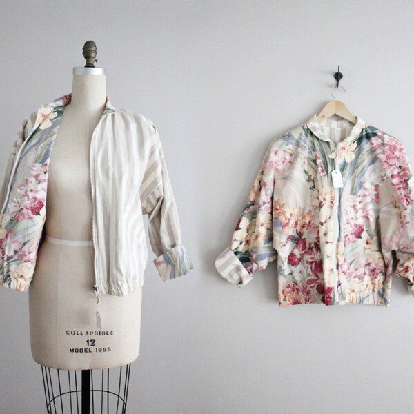 stripe and floral jacket / reversible jacket / striped jacket