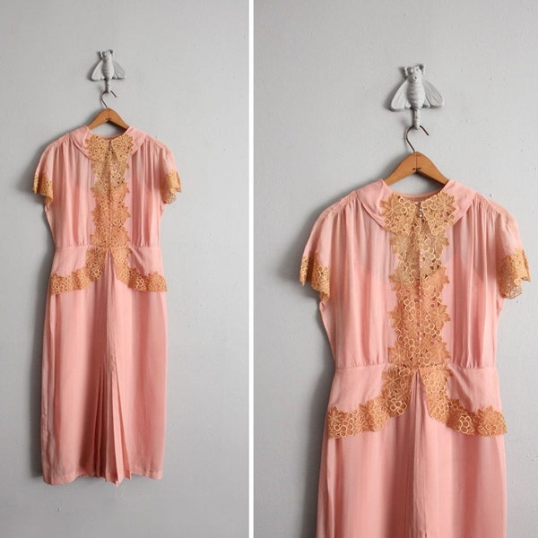 1920s vintage silk tea stained lace dress