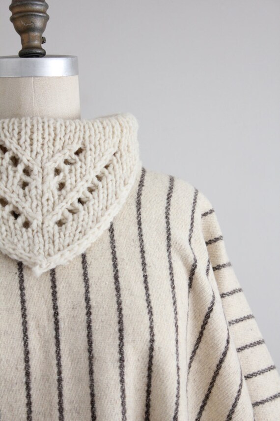 striped wool poncho | collared poncho cape | crea… - image 3