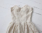 SALE / strapless lace dress / cream lace dress / 70s lace dress