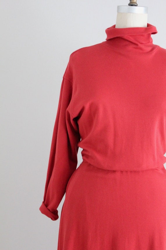 tomato red dress | turtleneck dress | red cotton … - image 3