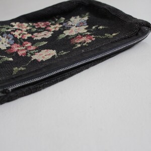 black floral clutch 1940's needlepoint purse needlepoint floral bag image 3