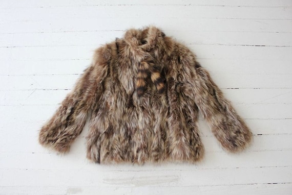 Raccoon Fur Coat Shaggy Raccoon Coat 1970 s Raccoon Tail Coat Etsy UK