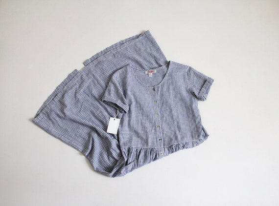 vintage linen-cotton blue gingham plaid cottage dress | small/medium