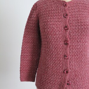 mauve wool cardigan hand knit mauve sweater 1970's wool cardigan image 4