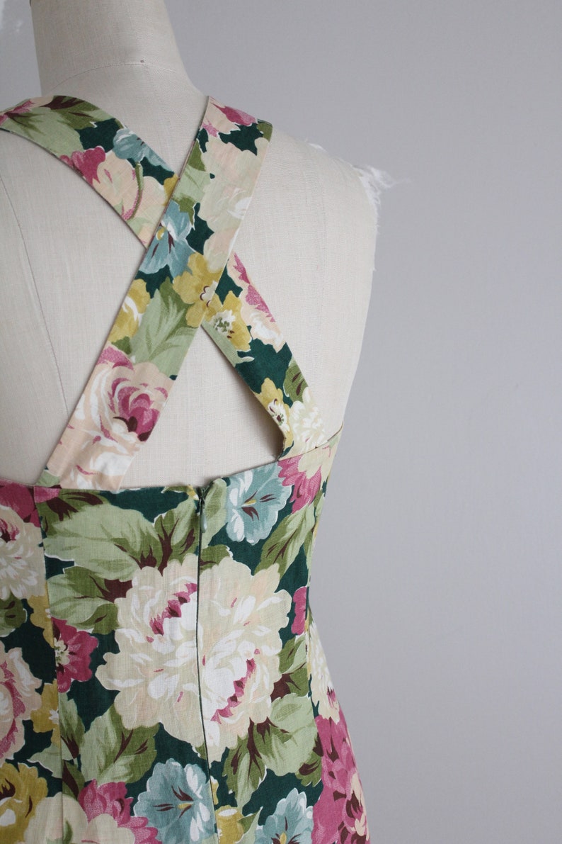 floral linen dress criss cross straps botanical floral dress image 5