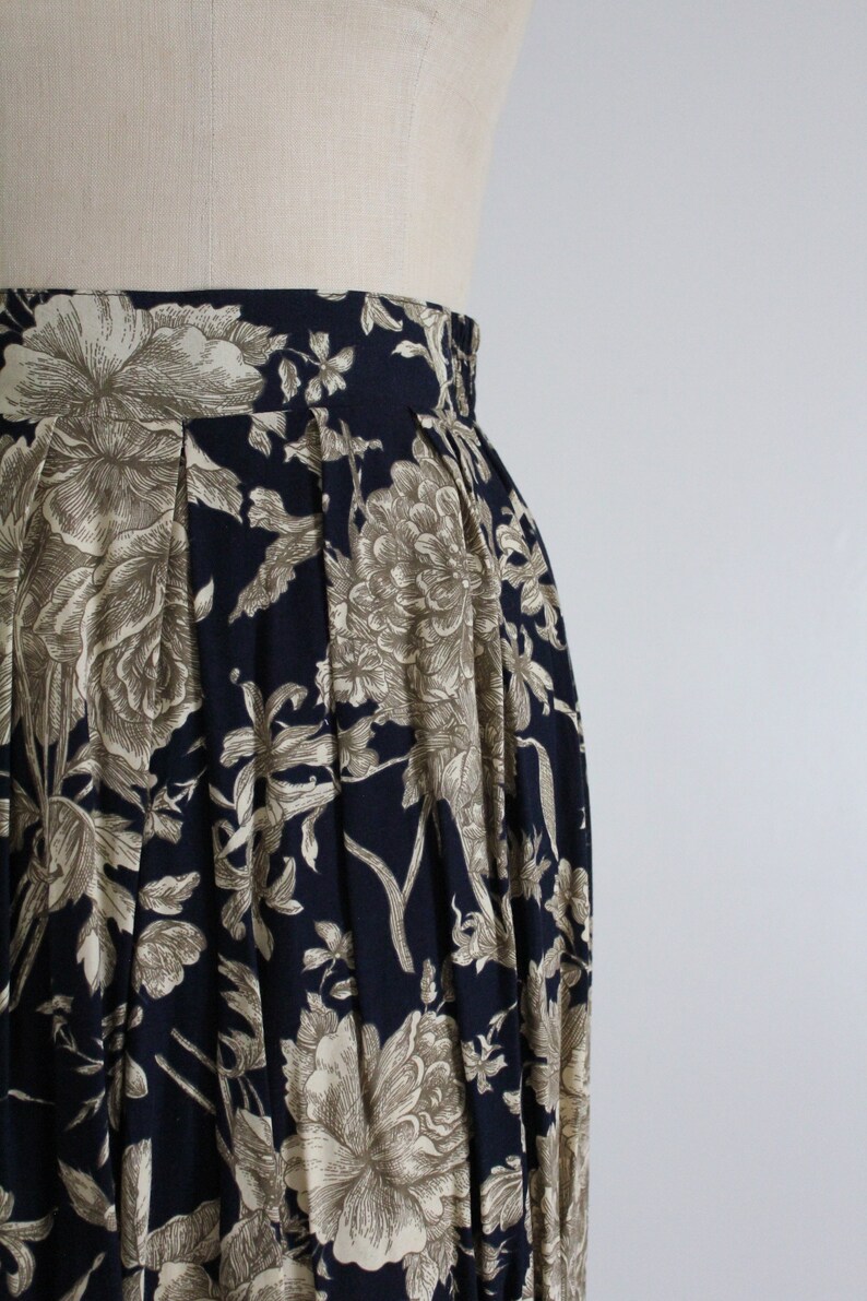 navy floral skirt floral rayon skirt cottage rose skirt image 2