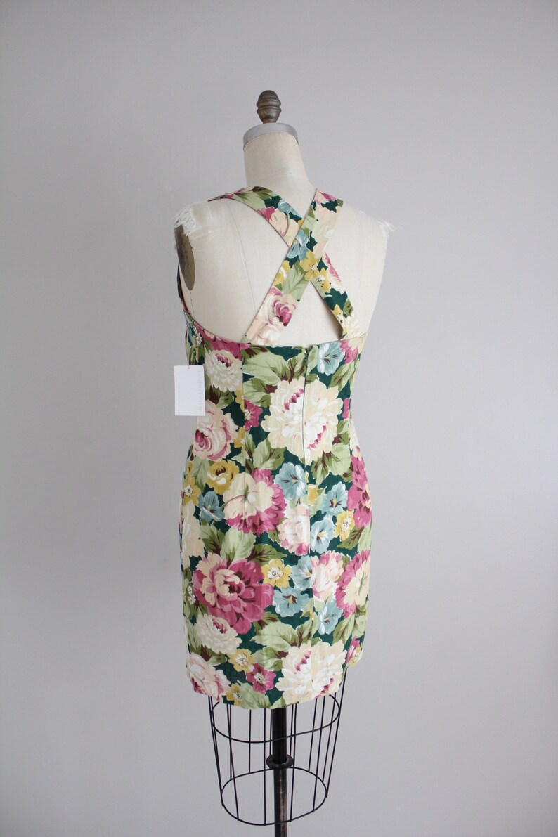 floral linen dress criss cross straps botanical floral dress image 6