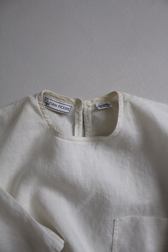 white pocket blouse | white ramie blouse | cream … - image 7