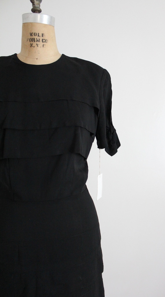 black crepe dress | vintage 1940's dress | tiered… - image 2