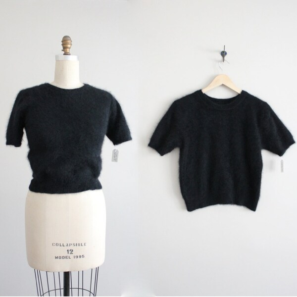 ritagliata maglione angora nera / fuzzy maglione / fuzzy top di angora