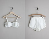 reserved for TALYA - 1950s swimsuit / white 50s bikini / two piece swimsuit