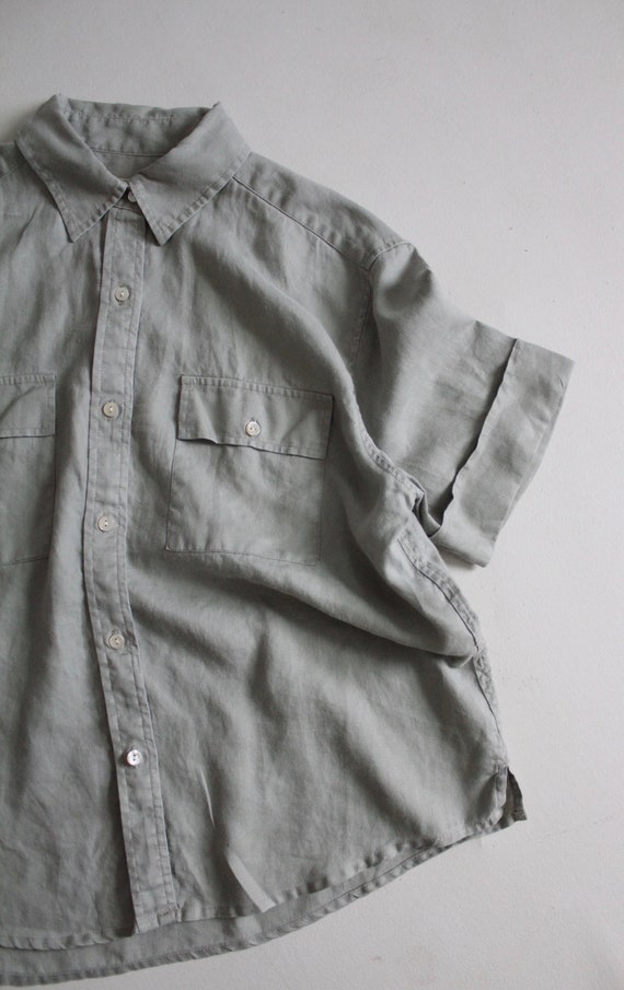 sage linen blouse | muted green shirt | collard l… - image 8