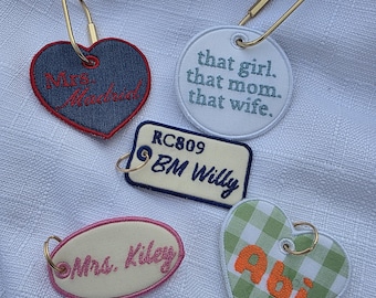 Personalized Embroidered Bag Tag | Custom Keychain Charm | Name Tag Gift