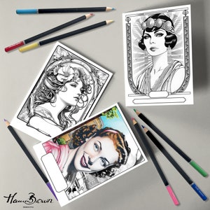 Lot de 3 cartes de vœux à colorier et personnalisables - "Époques"