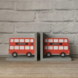 Pair of 2 Red London Bus Bookends Shelf Nursery Children&#39;s Kids Room Decoration Bookshelf Books Boy&#39;s Girl&#39;s Gift Present Niece Nephew Gift