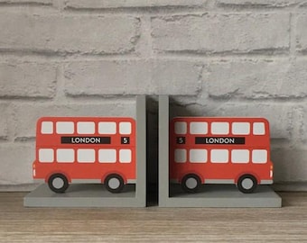 Pair of 2 Red London Bus Bookends Shelf Nursery Children's Kids Room Decoration Bookshelf Books Boy's Girl's Gift Present Niece Nephew Gift