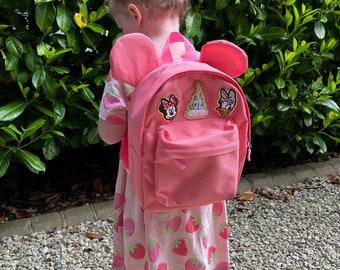 Children's Personalised Mickey Minnie Mouse Toddlers Rucksack Backpack Bag, Inc any 3 Patches Or Name
