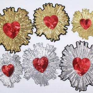 Rotgold Pailletten-Liebes-Herz-Flicken zum Aufbügeln, Aufnäher zum Aufnähen Silber-Rot-Herz-Patches in verschiedenen Größen