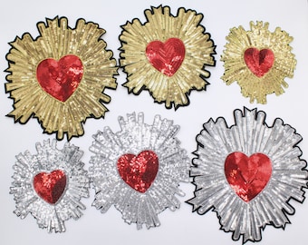 Sequin Heart Patch, Gold Silver Sparkle Applique (Iron On/Sew On)