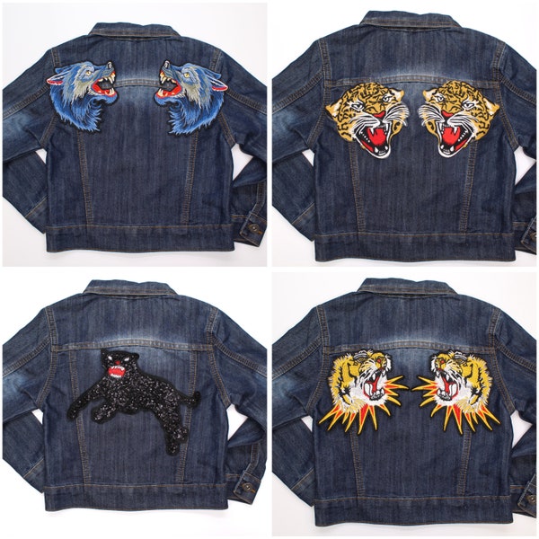 Tiger Patch Sew on Iron On Tiger Head Patch, Wolf Patches For Kids Denim Jackets